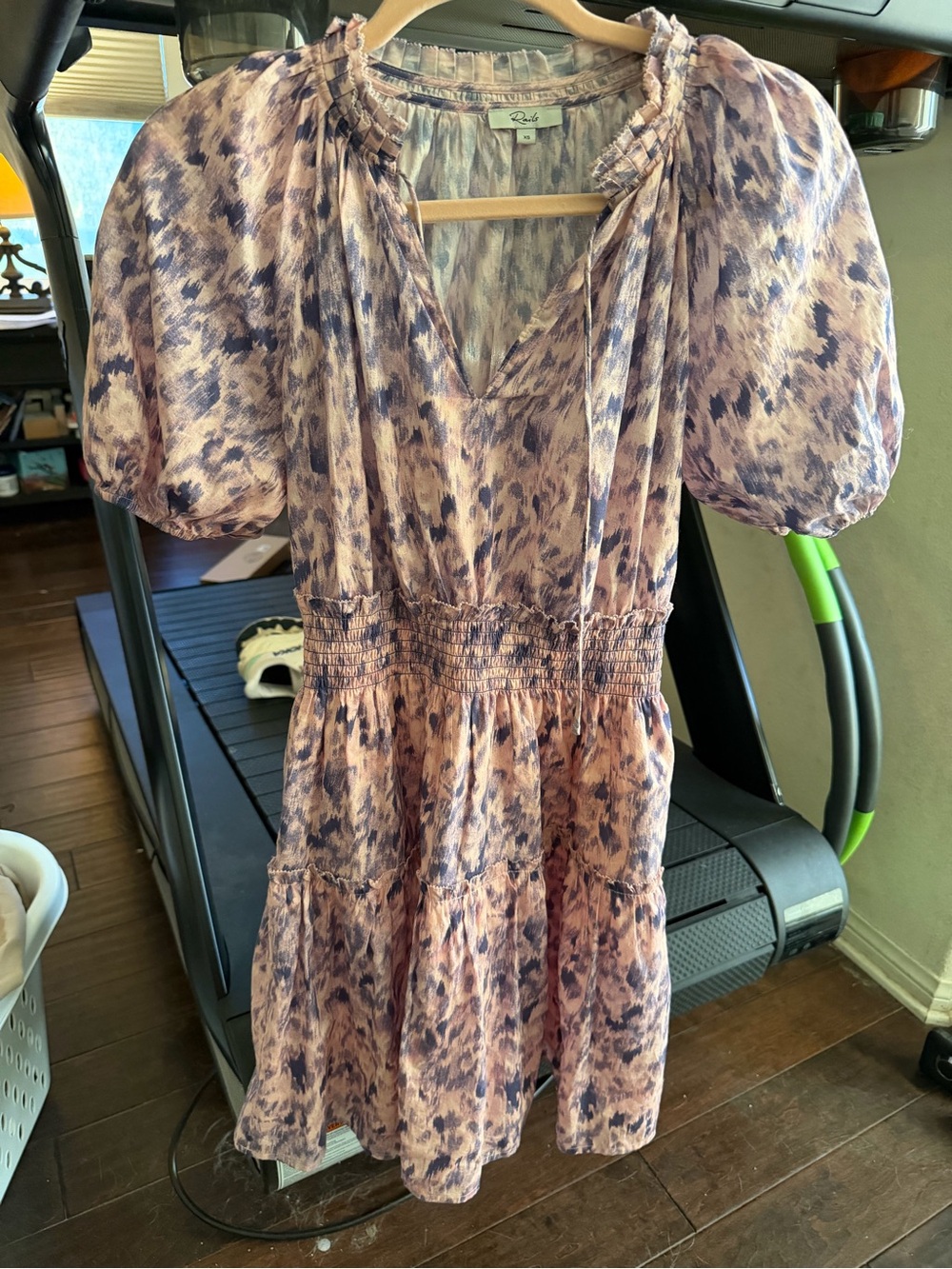 Rails Pink and Lavender Printed Tiered Puff Sleeve Dress
